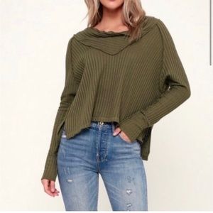 Free People Wild Cat Olive Green Thermal Knit Top, Brand New Condition, Size S.